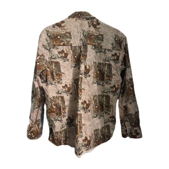 Men's Woodland Trail Button Shirt Deer In Woods Print 100% Cotton Long Sleeve - Picture 3 of 5